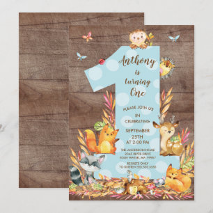 Rustic Woodland Big One Boys Birthday Invitation