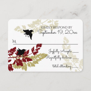 Rustic Woodland Birds Burgundy Gold RSVP Card
