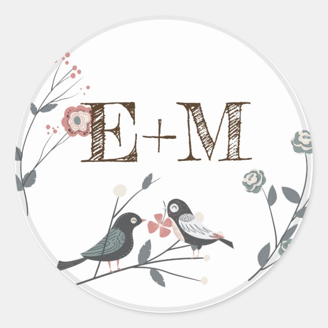 Rustic Woodland Birds Monogrammed Favour Stickers (Front)