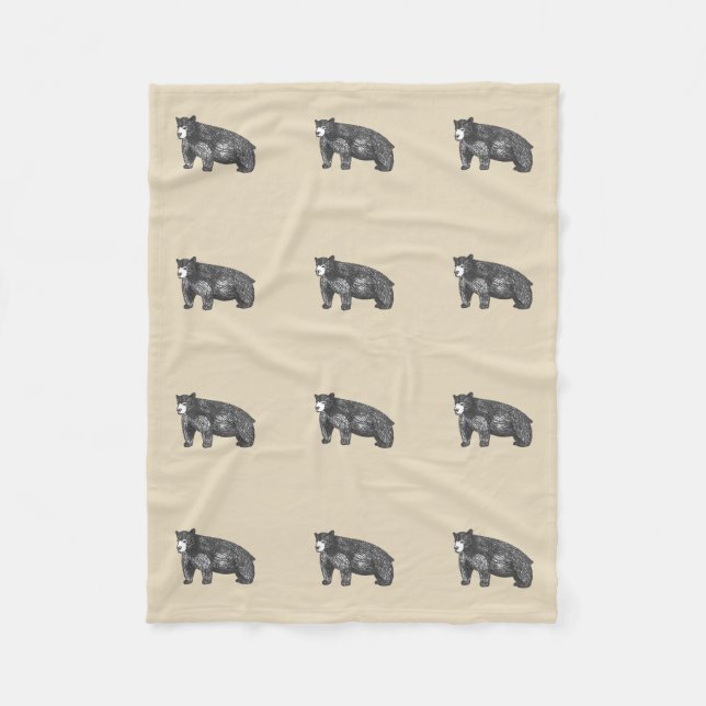 Rustic Woodland Black Bear Fleece Blanket (Front)