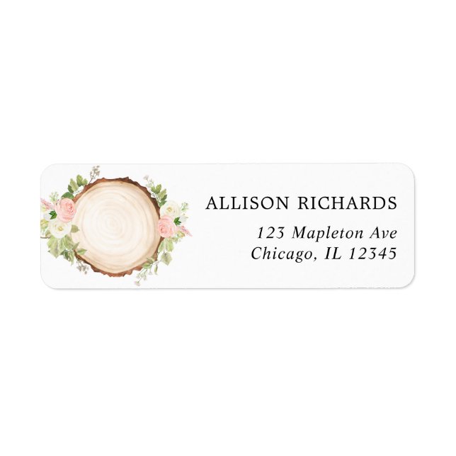 Rustic woodland blush pink white floral wood slice (Front)