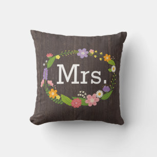 Rustic Woodland Bohemian Floral Wreath Wedding Throw Pillow