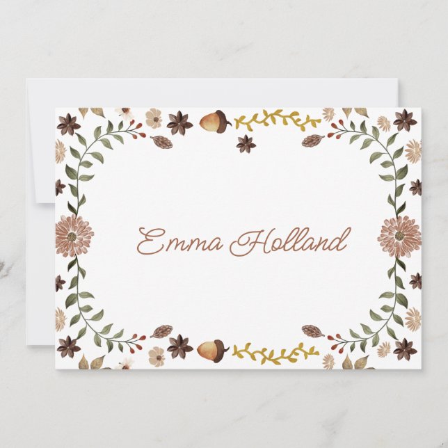 Rustic Woodland Botanical Personalized Note Cards (Front)