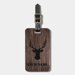 Rustic Woodland Buck Wood Pattern Name Luggage Tag