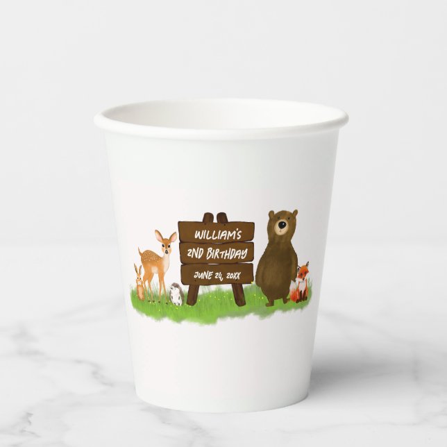 Rustic Woodland Calling Forest Animals Birthday  Paper Cups (Front)