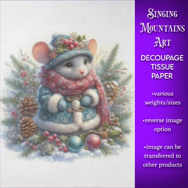 Rustic Woodland Christmas Mouse Decoupage Tissue Paper (Creator Uploaded)
