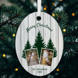 Rustic Woodland Christmas Photo Metal Ornament