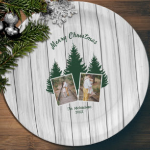 Rustic Woodland Christmas Photo Paper Plate