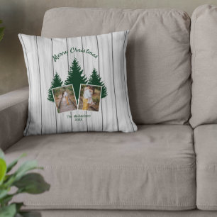 Rustic Woodland Christmas Photo Throw Pillow