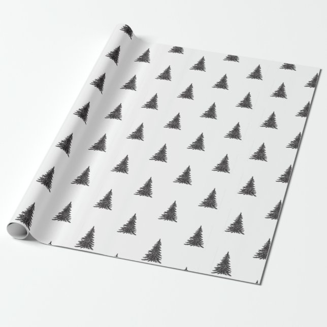 Rustic Woodland Christmas Tree Gift Wrapping Paper (Unrolled)