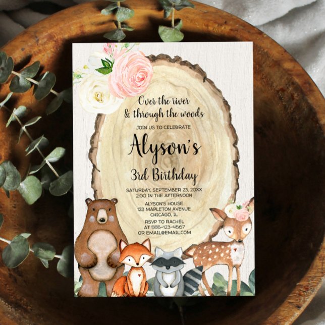 Rustic woodland cute animals girl birthday invitation (Creator Uploaded)