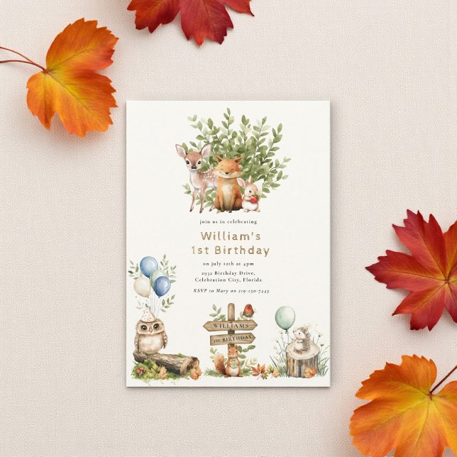 Rustic Woodland cute Baby animals First Birthday   Invitation (Creator Uploaded)