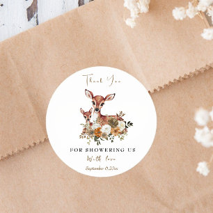 Rustic Woodland Deer baby shower Classic Round Sticker