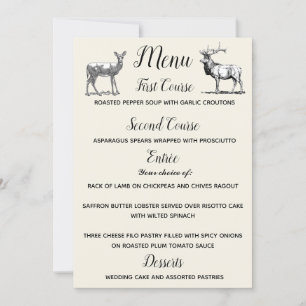 Rustic Woodland Deer Design Menu Invitation