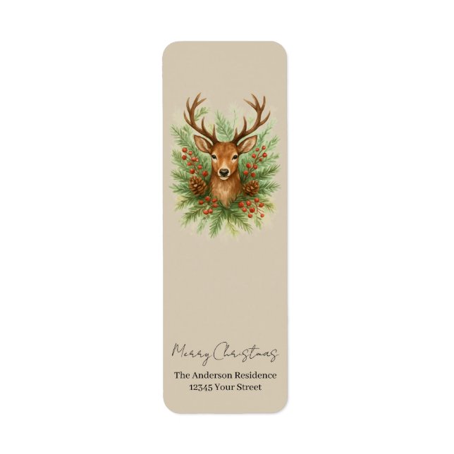 Rustic Woodland Deer Head with Winter Foliage -  (Front)