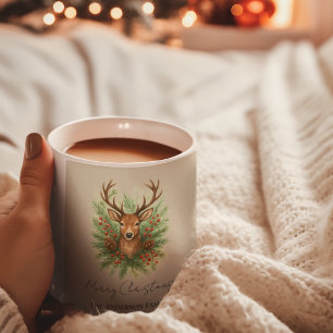Rustic Woodland Deer Head with Winter Foliage -  Coffee Mug