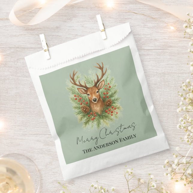 Rustic Woodland Deer Head with Winter Foliage -  Favour Bag (Clipped)
