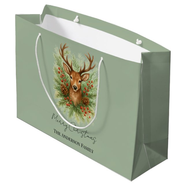 Rustic Woodland Deer Head with Winter Foliage -  Large Gift Bag (Back Angled)