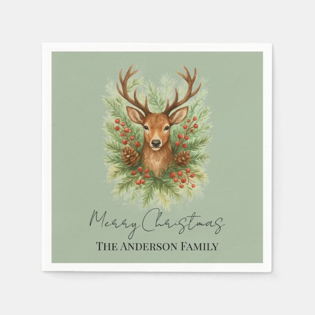 Rustic Woodland Deer Head with Winter Foliage -  Napkin (Front)