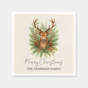 Rustic Woodland Deer Head with Winter Foliage - Napkin
