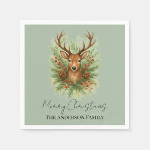 Rustic Woodland Deer Head with Winter Foliage -  Napkin