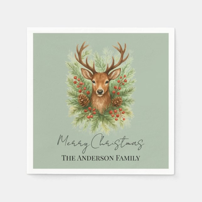 Rustic Woodland Deer Head with Winter Foliage -  Napkin (Front)