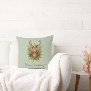 Rustic Woodland Deer Head with Winter Foliage -  Throw Pillow