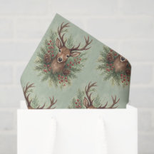 Rustic Woodland Deer Head with Winter Foliage - 