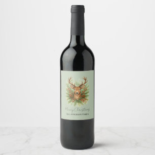 Rustic Woodland Deer Head with Winter Foliage -  Wine Label
