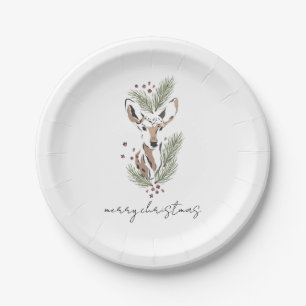 Rustic Woodland Deer Watercolor Christmas Holiday Paper Plate