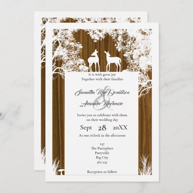 Rustic woodland faux paper cut wedding invitation (Front/Back)