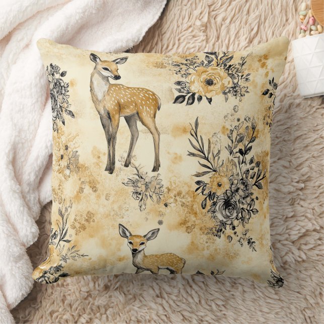 Rustic Woodland Fawn Pattern Throw Pillow (Blanket)
