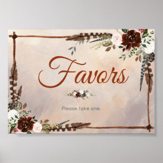 Rustic Woodland Feathers and Floral Bloom Poster