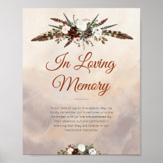 Rustic Woodland Feathers and Floral Bloom Poster