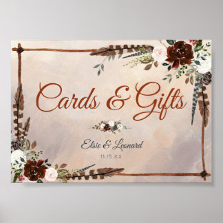 Rustic Woodland Feathers and Floral Bloom Poster