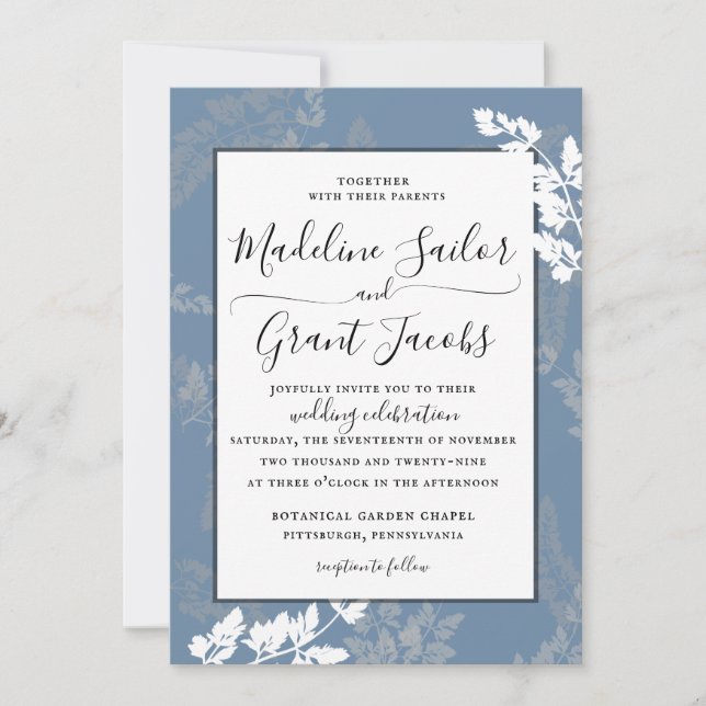 Rustic Woodland Foliage Blue Wedding Invitation (Front)
