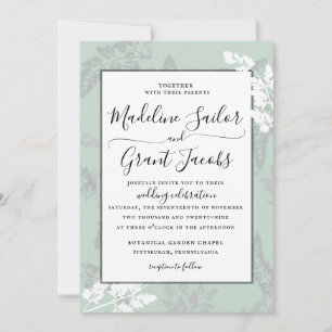 Rustic Woodland Foliage Sage Wedding Invitation