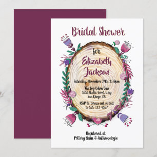 Rustic Woodland Folk Art Flowers Bridal Shower Invitation