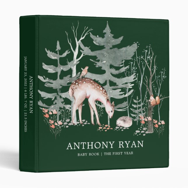 Rustic Woodland Forest Animals Baby Photo Album  3 Binder (Front/Spine)