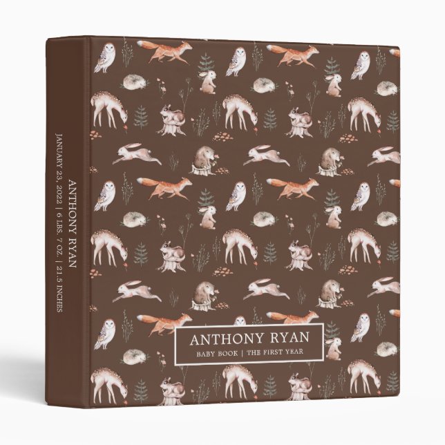 Rustic Woodland Forest Animals Baby Photo Album Binder (Front/Spine)