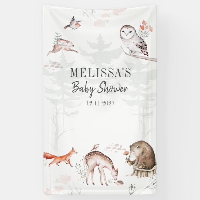 Rustic Woodland Forest Animals Baby Shower Banner (Vertical)
