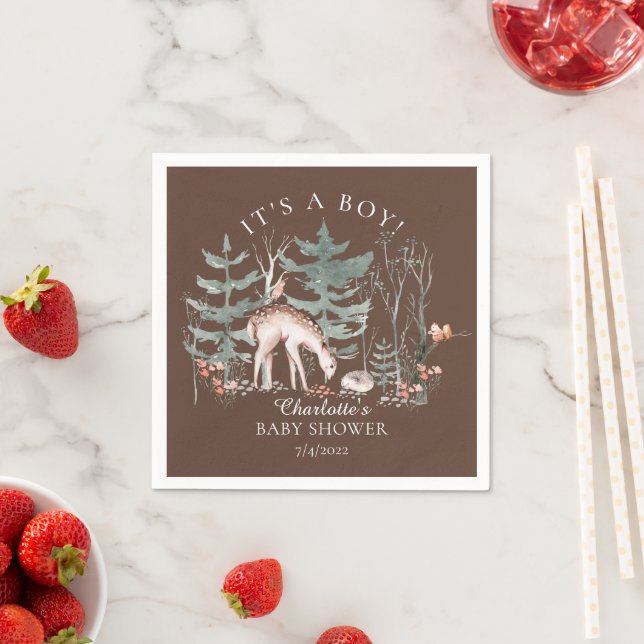 Rustic Woodland Forest Animals Baby Shower Napkin (Insitu)