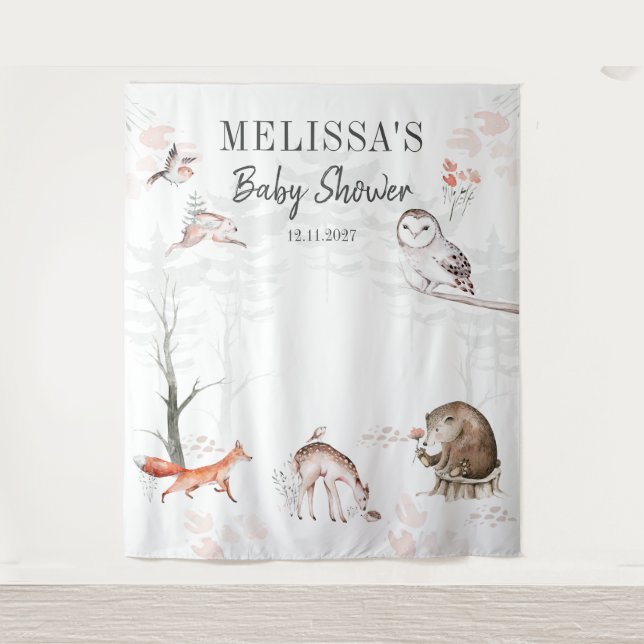 Rustic Woodland Forest Animals Baby Shower Tapestry (Front)