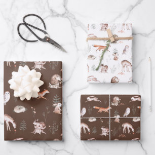 Rustic Woodland Forest Animals Baby Wrapping Paper Sheet