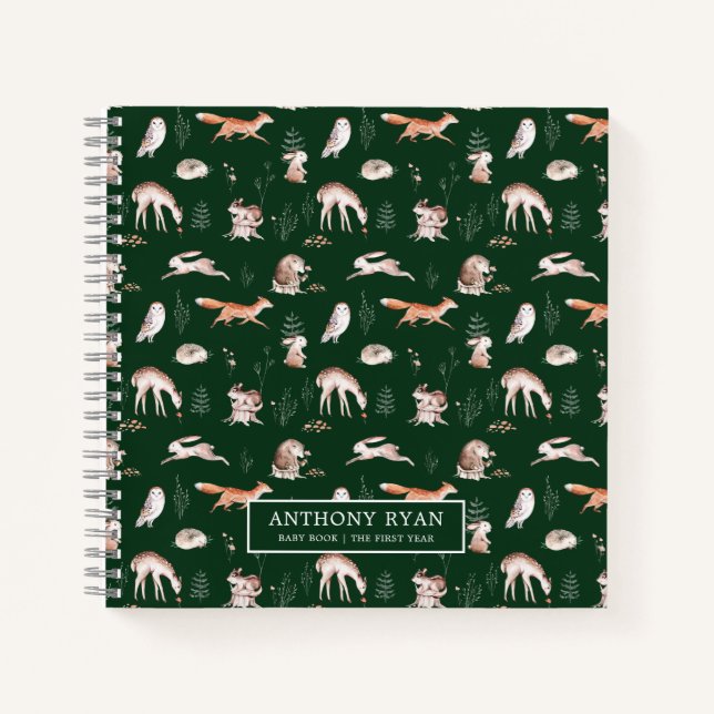 Rustic Woodland Forest Animals Baby's First Year N Notebook (Front)