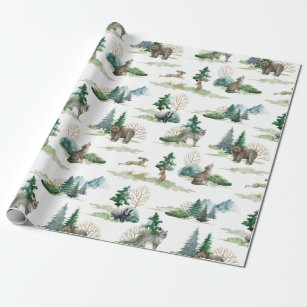 Rustic Woodland Forest Bear Wolf Hare Badger Gift Wrapping Paper
