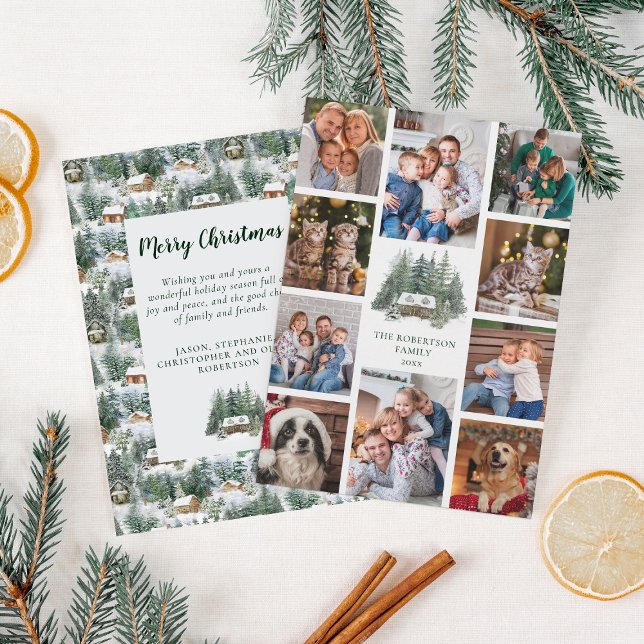 Rustic Woodland Forest Christmas Cabin 10 Photo  Holiday Card (Creator Uploaded)