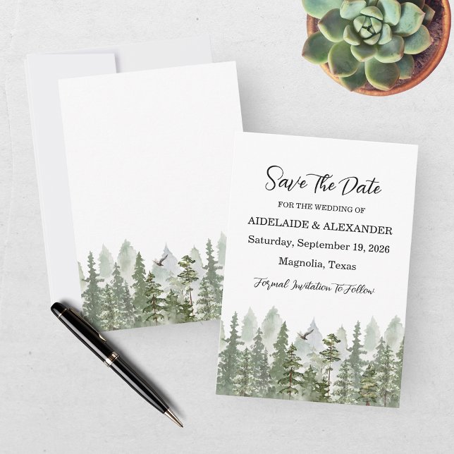 Rustic Woodland Forest Green Save The Date Card (Creator Uploaded)