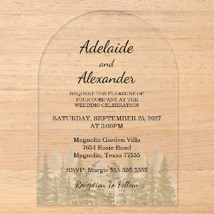 Rustic Woodland Forest Green Wedding Acrylic Invitations
