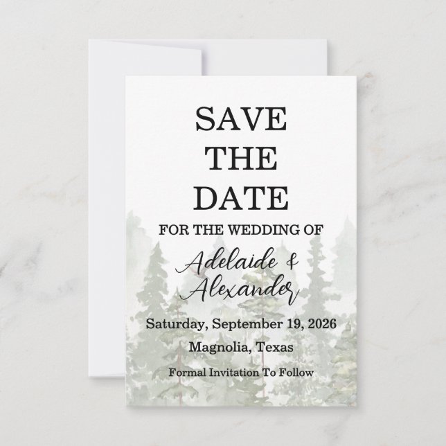 Rustic Woodland Forest Green Wedding  Save The Date (Front)